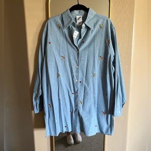 Vintage 1999 Looney Tunes Tweety Bird 100% Cotton Chambray Button Up Top Size S